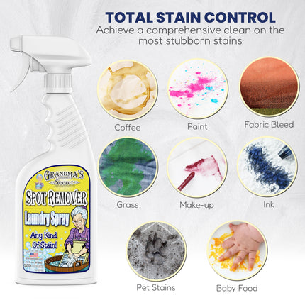 Spray quitamanchas para ropa - sin cloro, blanqueador ni toxinas - removedor de manchas de tela elimina aceite, pintura, sangre y manchas de mascotas - combo de 16 oz y 2 oz, DuoPack
