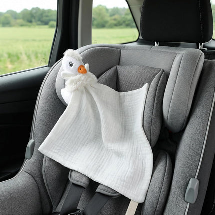 Baby Security Blanket Lovey with Plush Swan, White Muslin Cotton Comfort Blanket, Newborn to 36 Months, Soft Cuddle Toy