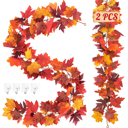 2Pack 11.8FT Fall Garland for Mantle Indoor Outdoor Thanksgiving Decor