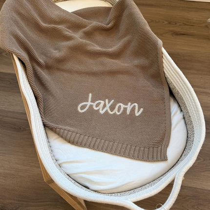 Hickory Hollow Designs Personalized Baby Blanket with Name, Baby Boy Blankets, 100% Cotton, Loveys for Babies, Neutral Baby Blanket, Baby Boy Gifts, Baby Blankets for Boys, Custom Blanket, (Camel)