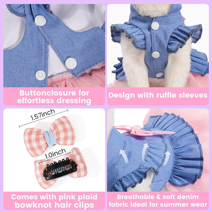Dog Dress, Fashion Puppy Tutu Princess Dresses for Small Dogs Girl, Sweet Skirt with Dog Bowknot Clips, Spring Dog Cat Clothes Pet Apparel (Denim Princess Dress, XX-Small)