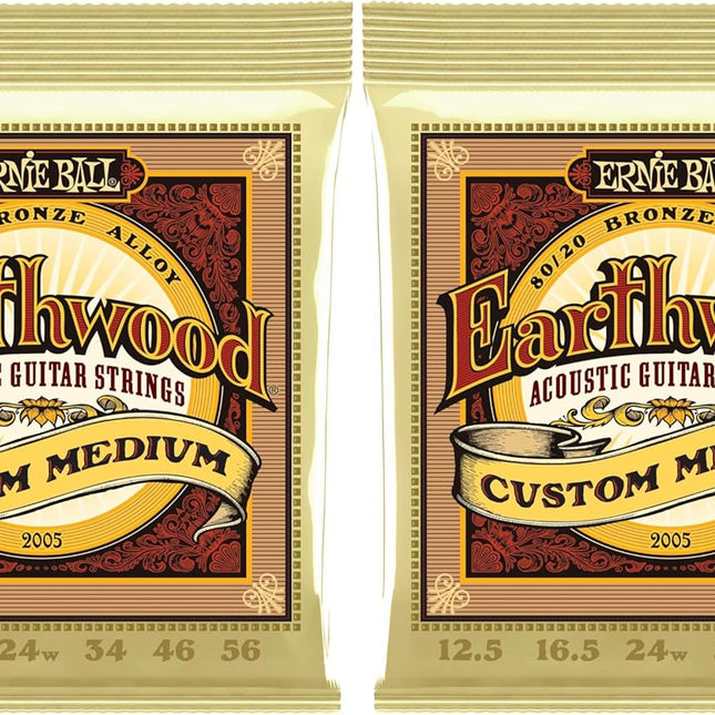 Custom Medium 80/20 Bronze Acoustic Guitar Strings, 12.5-56 Gauge (Pack of 2)