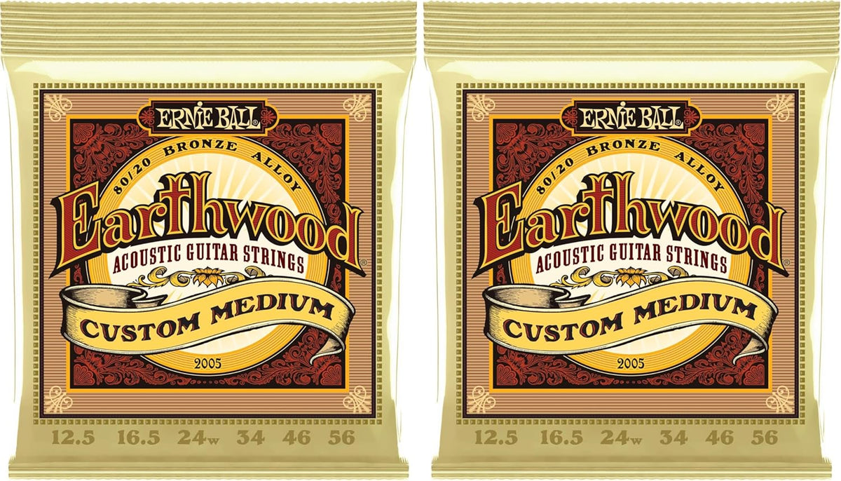 Custom Medium 80/20 Bronze Acoustic Guitar Strings, 12.5-56 Gauge (Pack of 2)