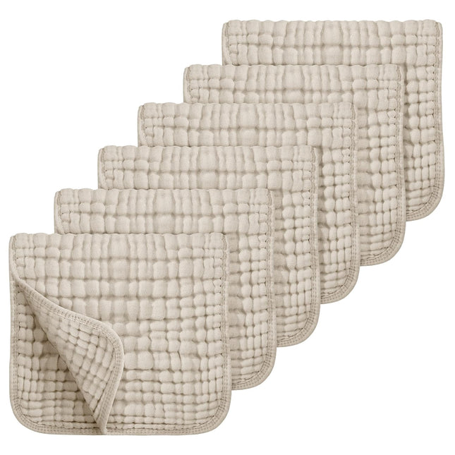 Muslin Burp Cloths 6 Pack - 20" x 10" - Ultra Soft & Absorbent, 6-Layer 100% Cotton for Spit Up & Drool- Gentle Neutral