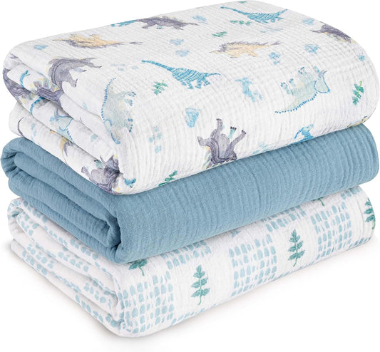 Muslin Swaddle Blankets for Newborn, 3 Pack Breathable Soft Receiving Blanket, Large 38 x 40 inches Swaddle Wrap