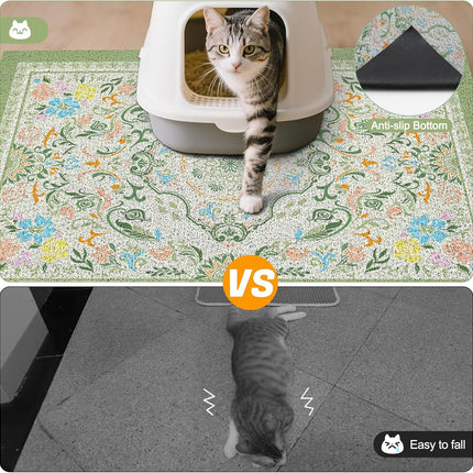 Glittme Cat Litter Mat with Non-Slip Bottom Litter Box Mat 33"X22" Litter Trapping Mat Easy to Clean Washable Cat Food Mat for Kitty,L