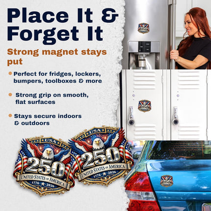 2 Pack 250 Year Anniversary USA Magnet - for Truck Car SUV Refrigerator Locker Toolbox Gift - Semiquincentennial - USAMAG0010