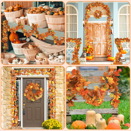 2Pack 11.8FT Fall Garland for Mantle Indoor Outdoor Thanksgiving Decor