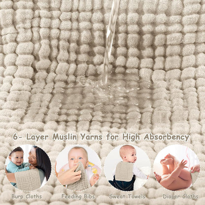 Muslin Burp Cloths 6 Pack - 20" x 10" - Ultra Soft & Absorbent, 6-Layer 100% Cotton for Spit Up & Drool - photo 4
