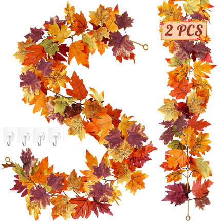 2Pack 11.8FT Fall Garland for Mantle Indoor Outdoor Thanksgiving Decor