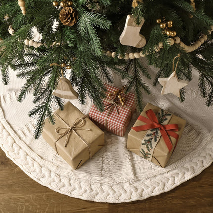Knit Christmas Tree Skirts, Neutral Tree Skirt, Cozy Christmas Decorations