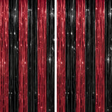 2 Pack Foil Fringe Backdrop - Red&Black Shiny Tinsel Curtains for Party Decoration/Photo Booth Props - 3.3x6.6 FT Metallic Foil Backdrop for Birthday, Wedding, Graduation, Christmas.