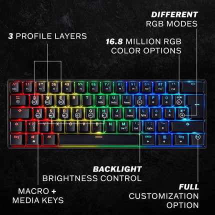 HK GAMING GK61 Mechanical Gaming Keyboard - 61 Keys Multi Color RGB Illuminated LED Backlit Wired Programmable for PC/Mac Gamer Clicky Switch (Gateron Optical Blue)