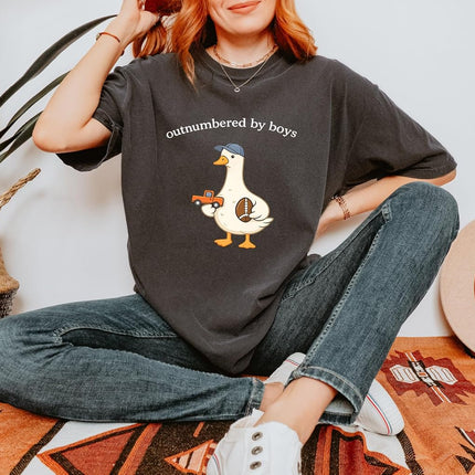 Outnumbered By Boys Shirt Comfort Color Funny Boy Mom Tee Gift for Mama Cute Goose Graphic