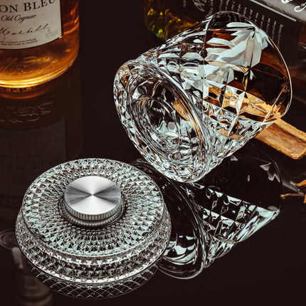 Spinning Whiskey Glasses Set of 4, 9.5 oz Smooth Rotating Bases, Gift Box