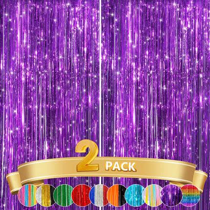 Pastel Pink Metallic Fringe Curtains 2 Pack, Tinsel Backdrop for Parties