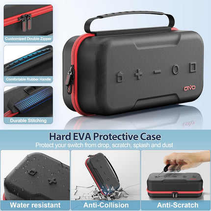 Switch Carrying Case Compatible with Nintendo & OLED, Portable Switch Travel Carry Case Fit for Joy-Con and Adapter, Hard Shell Protective OLED Pouch Bag with 20 Games, Red Wii Accessory Kits