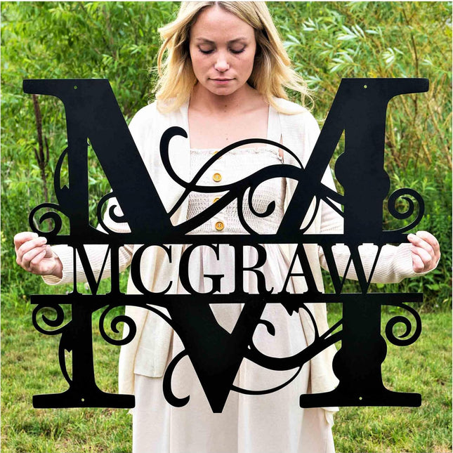 Custom Metal Name Sign | Personalized Split Letter Monogram Wall Decor