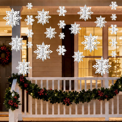 Snowflake Decorations, Paper Christmas Hanging Decor Indoor, White, 14-Pc