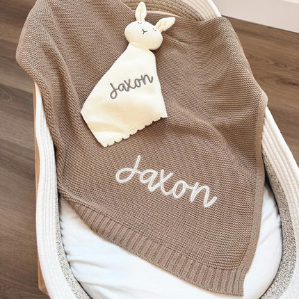 Hickory Hollow Designs Personalized Baby Blanket with Name, Baby Boy Blankets, 100% Cotton, Loveys for Babies, Neutral Baby Blanket, Baby Boy Gifts, Baby Blankets for Boys, Custom Blanket, (Camel)