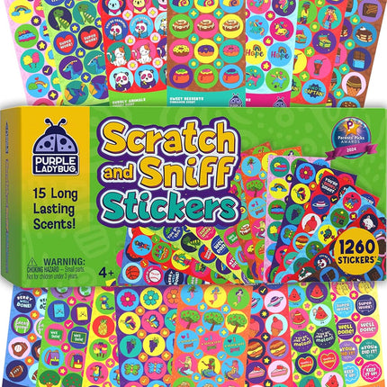 Purple Ladybug 1260 Variety Scratch and Sniff Stickers - 15 Unique Scents - Fun and Motivational Rewards for Kids and Teachers Must Haves, Smelly Sticker for Classroom, & Back to School Gift