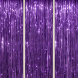 3 Pack Foil Fringe Backdrop - Purple Shiny Tinsel Curtains for Party Decoration/Photo Booth Props - 3.3x8.2 FT Metallic Foil Backdrop for Birthday, Wedding, Graduation, Christmas.