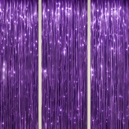 3 Pack Foil Fringe Backdrop - Purple Shiny Tinsel Curtains for Party Decoration/Photo Booth Props - 3.3x8.2 FT Metallic Foil Backdrop for Birthday, Wedding, Graduation, Christmas.