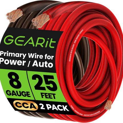 8 Gauge Wire, for Automotive Power/Ground, Battery Cable, Car Audio, RV, Amp, CCA, Automotive Wire, Amp Kit, Battery Cables, Wiring Kit, (25 feet Each- Black/Red)