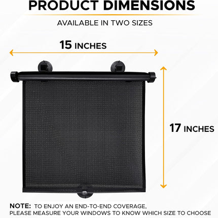 EcoNour Car Side Window Sun Shade (2 Pack) | Retractable Roller Sunshade for Kids | Baby Car Window Shades for UV and Sun Glare Protection | Baby Travel Accessories (15"x17")
