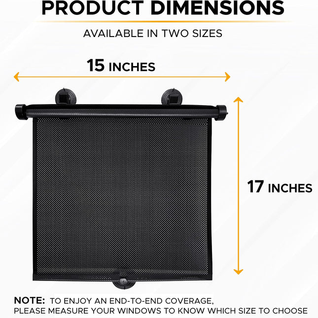 Car Side Window Retractable Sun Shade, 2 Pack, 15 in x 17 in
