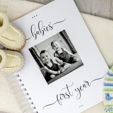 Personalized Twin Baby Memory Book - Hardcover First Year Album Customized with Babies’ Names - Prompted Baby Journal (Forest Friends)