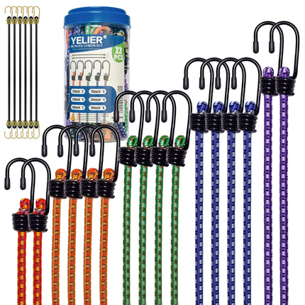 Bungee Cords with Hooks, Heavy Duty Assorted Set, 22PCS – 12", 18", 24", 36",48", Small Bungee Cords, Tent, Truck