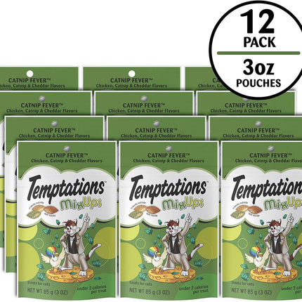 Temptations Cat Treats, Classic Crunchy and Soft Cat Treats, Catnip Fever Flavor, Catnip Treats, 3 oz. Pouch (Pack of 12)