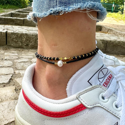 Made by Nami Boho Surfer Anklet Waterproof & Adjustable Beaded Anklets for Women Beachy Ankle Bracelet Made from Waxed Cotton Rope and Beads for Summer and Hippie Style