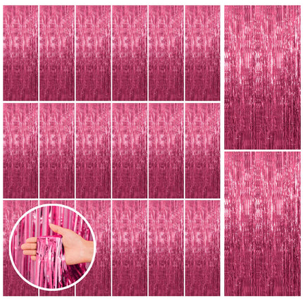 2 Pack Pink Backdrop Party Decorations Tinsel Curtain Party Backdrop Foil Fringe Birthday Decorations Photo Booth Streamer Backdrop Pink Theme Bachelorette Graduation Decor