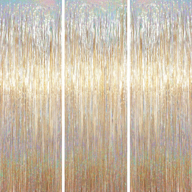Champagne Foil Fringe Backdrop Curtains, 3.3x6.6ft, 3pcs