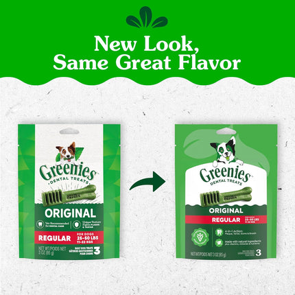 Greenies Veterinarian-Recommended Adult Natural Dental Dog Treats Regular Size, Dog Dental Chews, Original Flavor, 3 oz. Pack, 3 Count