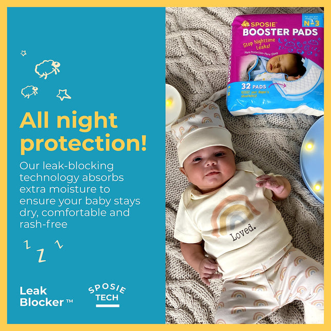 Sposie Overnight Diaper Booster Pads, Size N-3, 32 Ct - photo 2