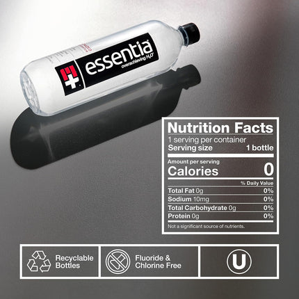 Essentia Water LLC, Ionized Alkaline Bottled Water; 99.9% Pure, Infused with Electrolytes, 9.5 pH or Higher a Clean, Smooth Taste, 20 Fl Oz (Pack of 24)