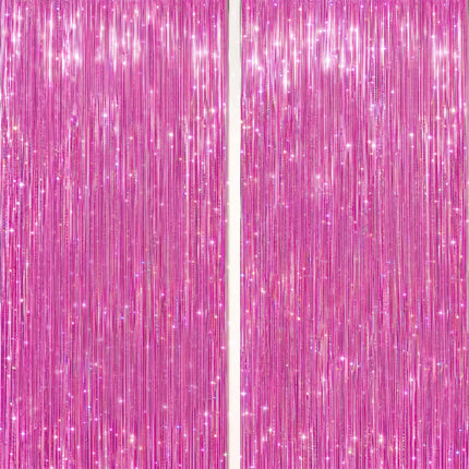 2 Pack Foil Fringe Backdrop - Red&Black Shiny Tinsel Curtains for Party Decoration/Photo Booth Props - 3.3x6.6 FT Metallic Foil Backdrop for Birthday, Wedding, Graduation, Christmas.