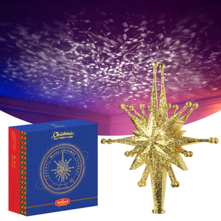 Christmas Tree Topper with Rotating Snowflake Projector, Silver