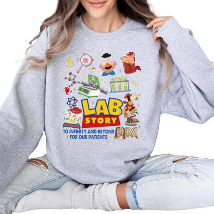 Lab Story Shirt - Lab Week 2026 Shirt, Medical Laboratory Week Gift, Laboratory Technician Scientist Appreciation Tshirt, to Infinity and Beyond for Our Patients, Lab Tech Humor Shirt Multi