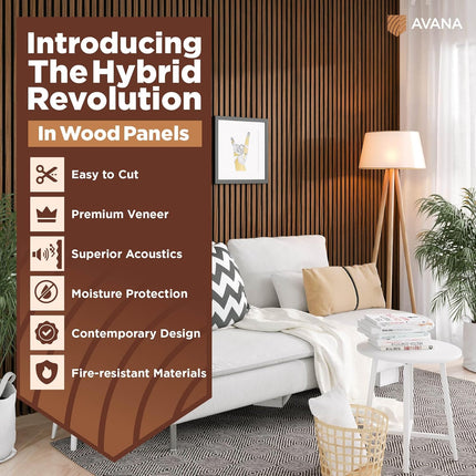 Avana Acoustic Wood Wall Panels – 93.2x11.25 Inch Panels – Fits 94x12 Layout – Rustic Walnut Acoustic Panels 4 PCs –Wall Panels For Interior Wall Decor For Homes, Offices – Durable Wood Panel For Wall
