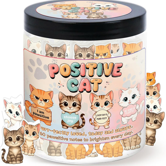 Positive Cat Jar with 60 Daily Affirmation Cards, Emotional Support Gift
