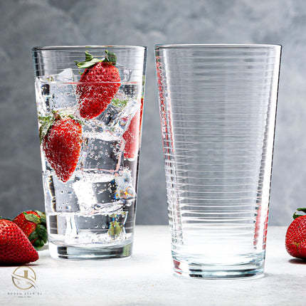 Set of 16 Heavy Base Ribbed Durable Clear Drinking Glass Cups