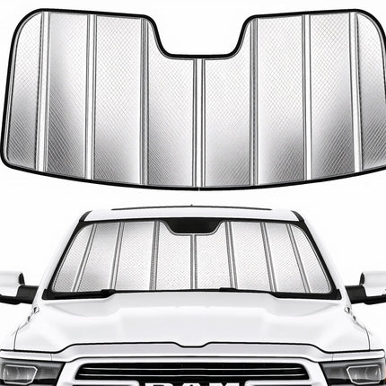 Windshield Sun Shade for Chevrolet Silverado/GMC Sierra 1500/2500HD/3500HD for 2019-2026, Foldable 3-Layer High Reflective Silver Sunshade, Blocks UV Rays & Reduces Cabin Heat