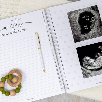 Personalized Pregnancy Journal - Hardcover Pregnancy Memory Book Customized with Baby’s Name, Nickname or Phrase - Prompted Journal for New Moms (Gray Hearts)