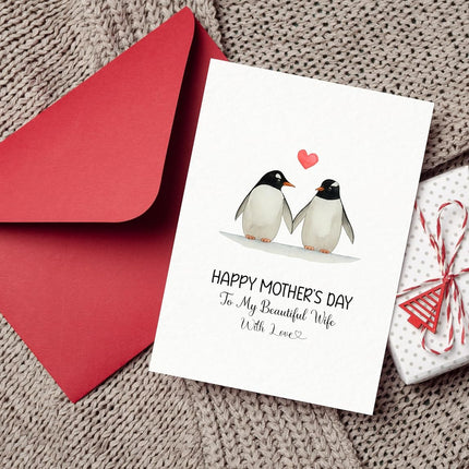 Mothers Day Card for Wife – Happy Mother’s Day To My Beautiful Wife – Romantic Card from Husband – 5x7 Folded Greeting Card with Red Envelope - Mom Gifts from Husband