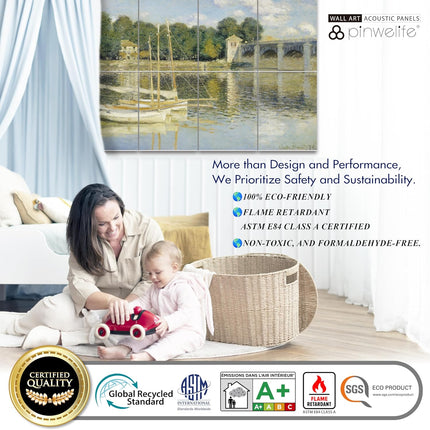 PINWELIFE® Wall Art Acoustic Panels, Sound Proof Absorbing Panels for Home/Office, Decorative Absorbing Dampening, Noise and Echo Cancelling (Monet_The Argenteuil Bridge, 48"x32")