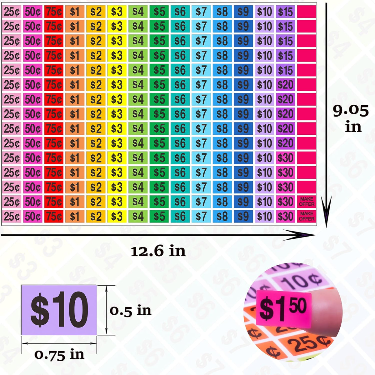 Garage Sale Price Stickers, 2250 Pcs Preprinted Rectangle Removable Labels, 1/2" x 3/4", for Yard Sale - photo 3